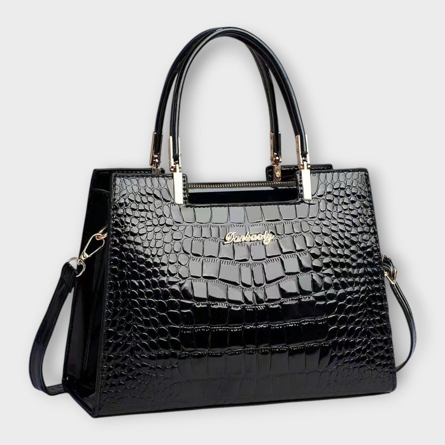 Léora. - Glänzende Krokodilledermuster-Handtasche