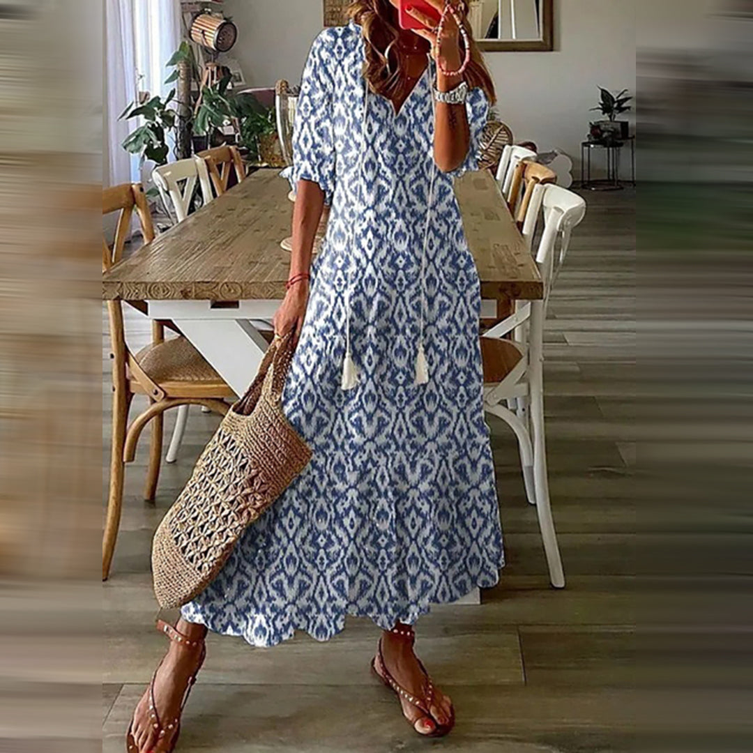 ESMAE | BOHO-MAXI-KLEID MIT ELEGANTEN RETRO-MUSTERN