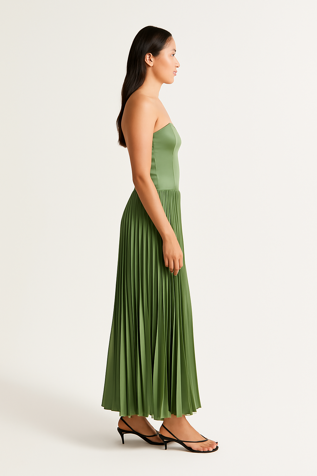 Camille | Strapless Falten Midi-Kleid