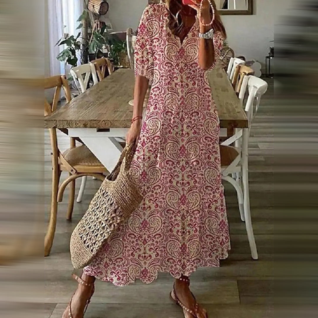 ESMAE | BOHO-MAXI-KLEID MIT ELEGANTEN RETRO-MUSTERN