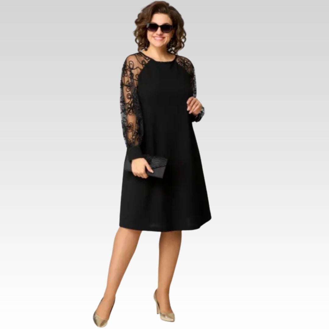 Johanna | Spitzen Patchwork Kleid mit Rundhalsausschnitt & langen Ärmeln