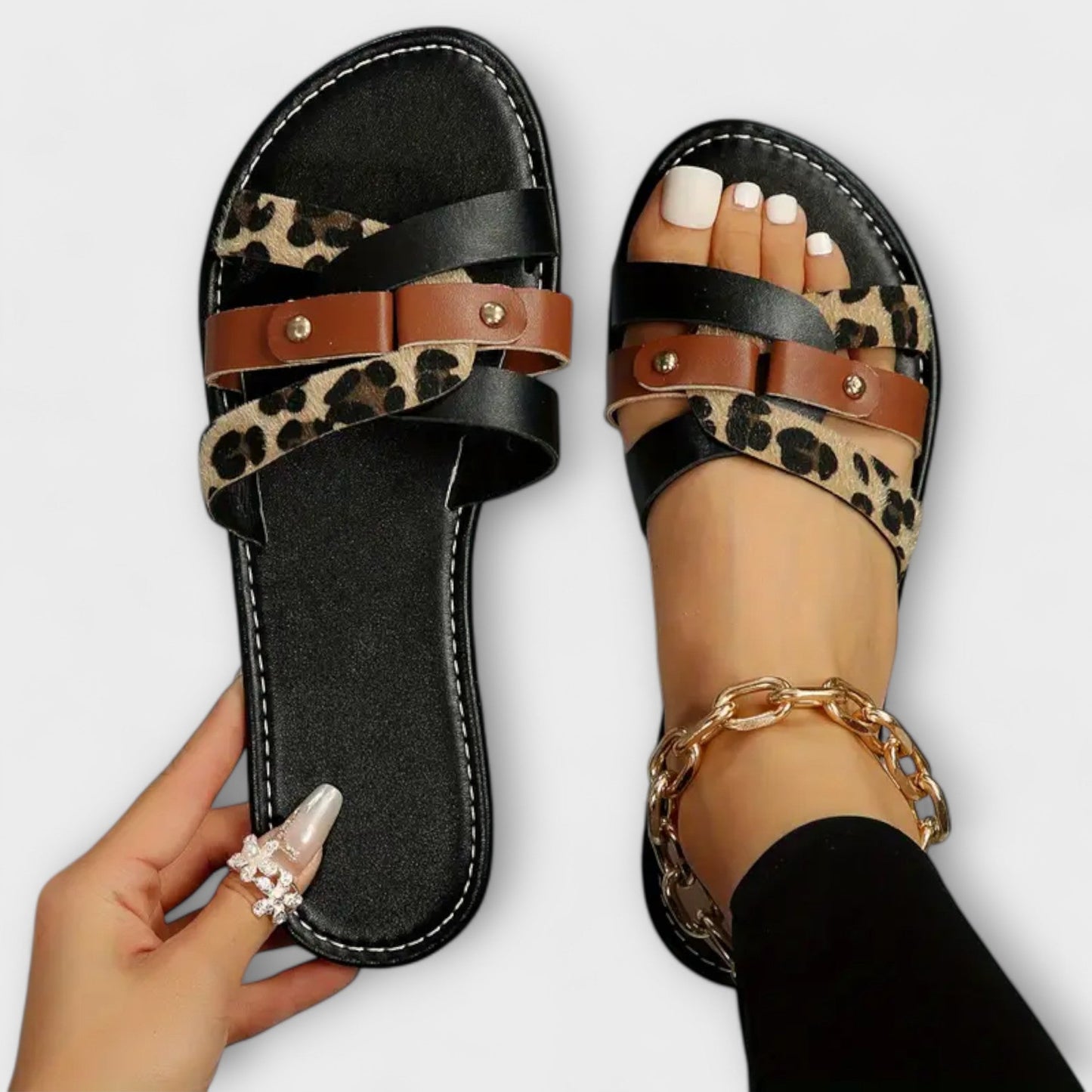 Leopard Kreuzriemen Sandalen