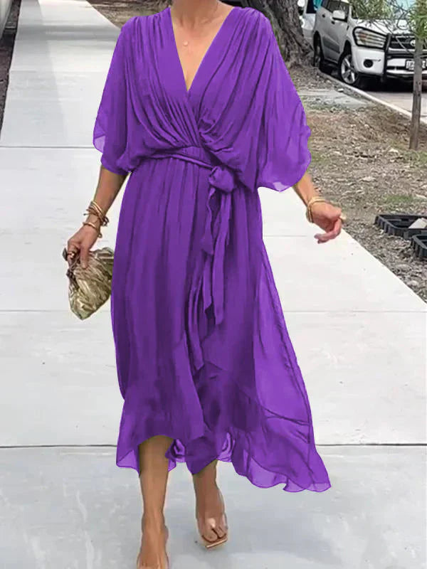 Monica - Elegante Chiffon-Seidenkleid mit verführerischem V-Ausschnitt