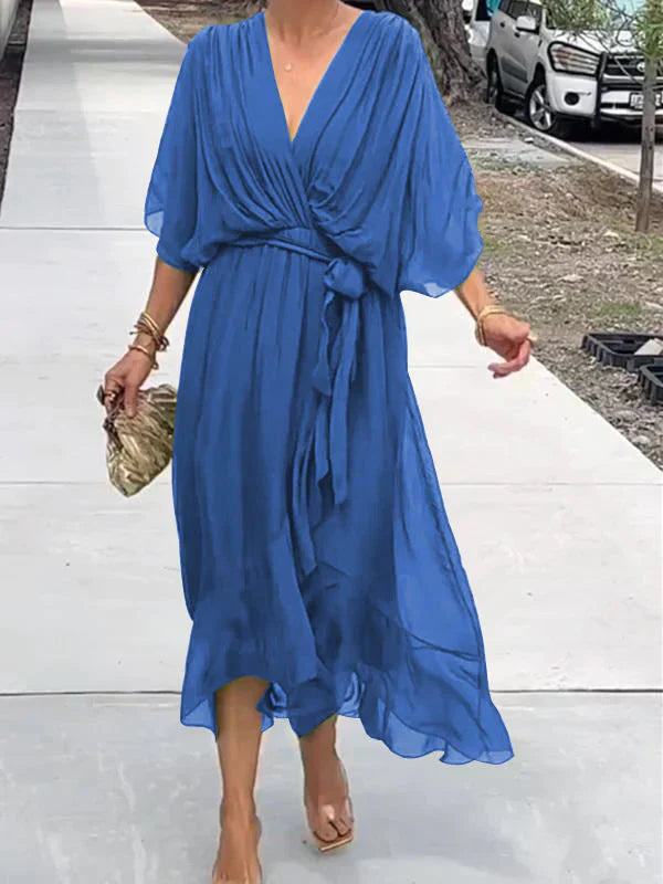 Monica - Elegante Chiffon-Seidenkleid mit verführerischem V-Ausschnitt