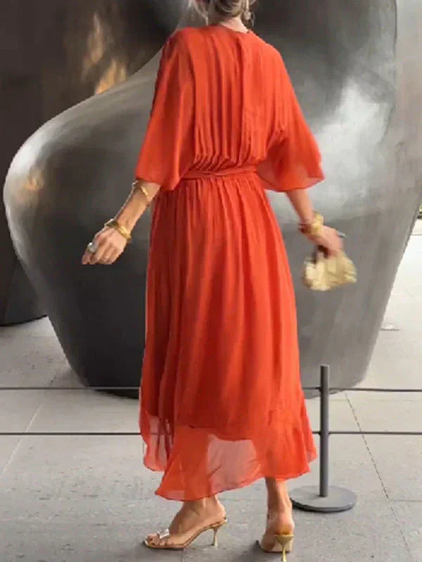 Monica - Elegante Chiffon-Seidenkleid mit verführerischem V-Ausschnitt