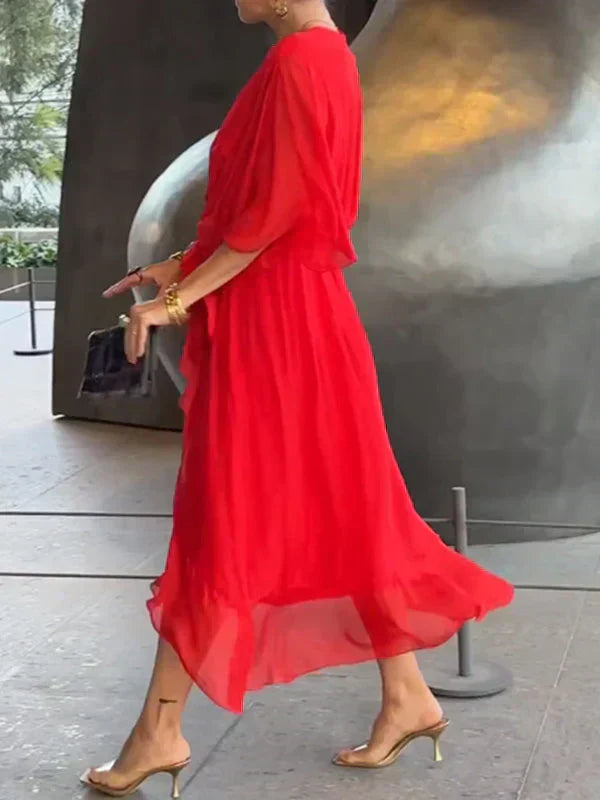 Monica - Elegante Chiffon-Seidenkleid mit verführerischem V-Ausschnitt