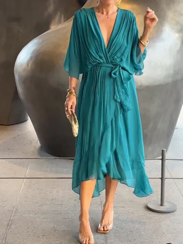 Monica - Elegante Chiffon-Seidenkleid mit verführerischem V-Ausschnitt