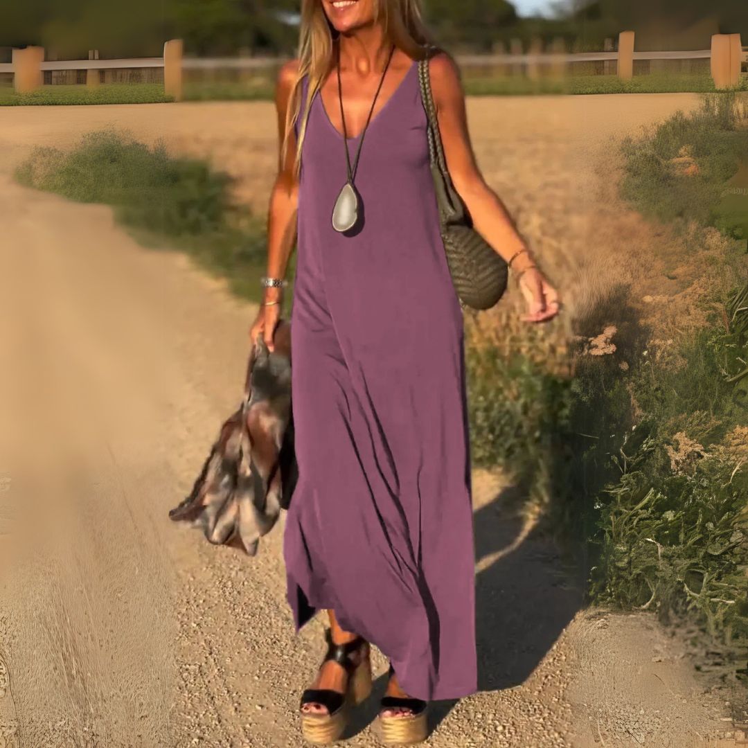 LILIA | ELEGANTES ÄRMELLOSES MAXIKLEID MIT V-AUSSCHNITT