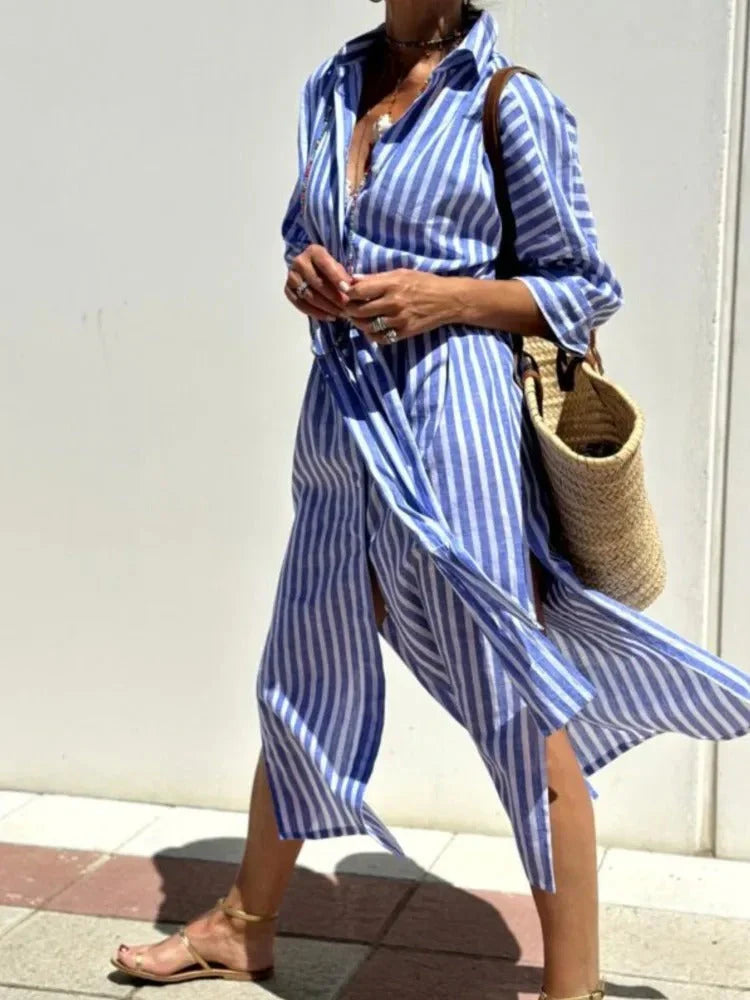 Renata - Gestreiftes Kleid mit Kragen