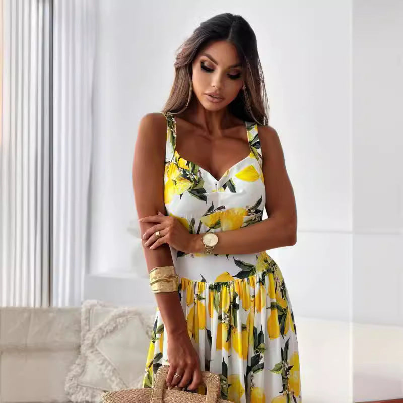 Viviana - Sommer Maxikleid mit Zitronenmuster