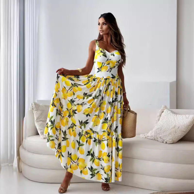 Viviana - Sommer Maxikleid mit Zitronenmuster
