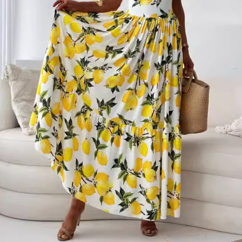 Viviana - Sommer Maxikleid mit Zitronenmuster
