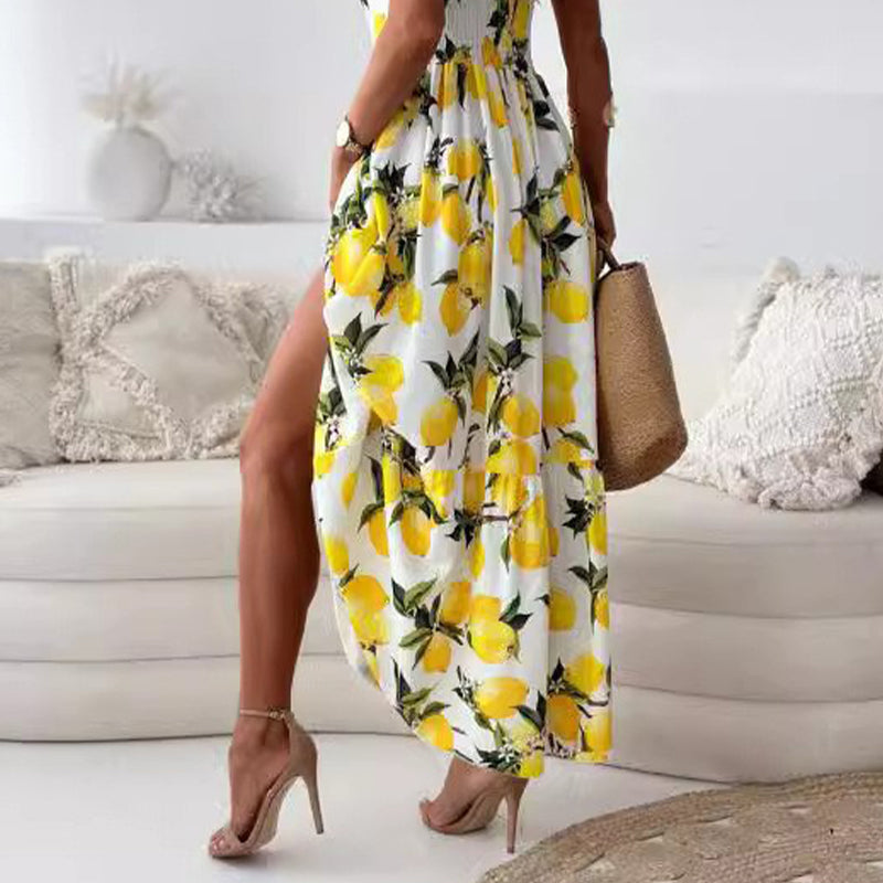 Viviana - Sommer Maxikleid mit Zitronenmuster