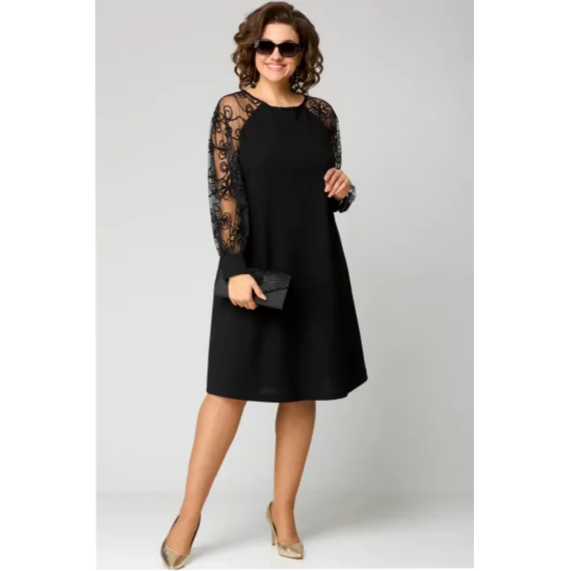 Johanna | Spitzen Patchwork Kleid mit Rundhalsausschnitt & langen Ärmeln