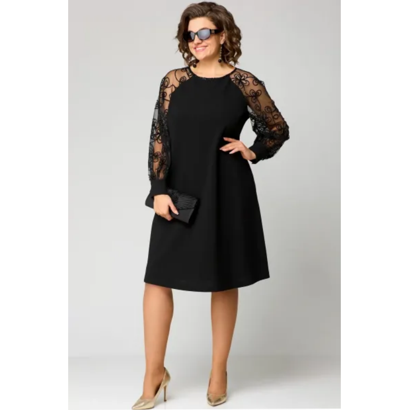 Johanna | Spitzen Patchwork Kleid mit Rundhalsausschnitt & langen Ärmeln