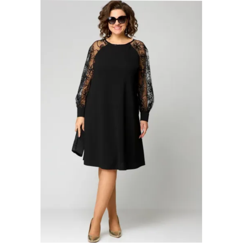 Johanna | Spitzen Patchwork Kleid mit Rundhalsausschnitt & langen Ärmeln