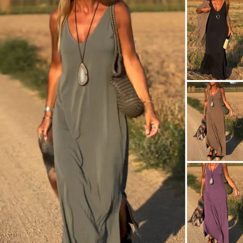 LILIA | ELEGANTES ÄRMELLOSES MAXIKLEID MIT V-AUSSCHNITT
