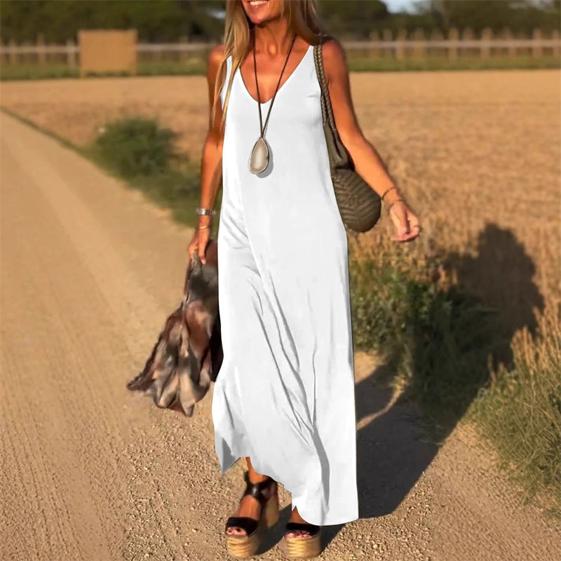 LILIA | ELEGANTES ÄRMELLOSES MAXIKLEID MIT V-AUSSCHNITT