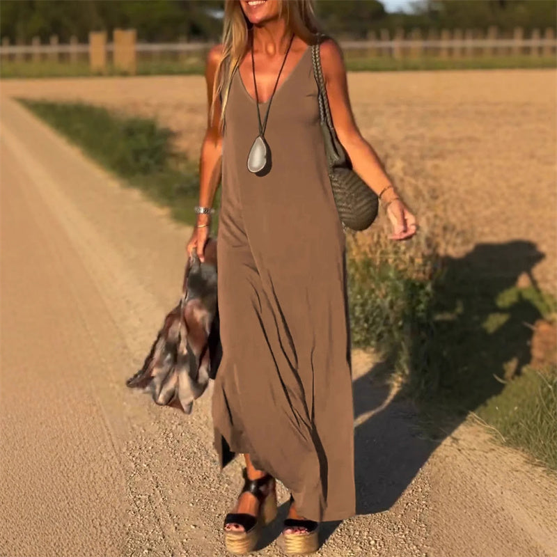 LILIA | ELEGANTES ÄRMELLOSES MAXIKLEID MIT V-AUSSCHNITT