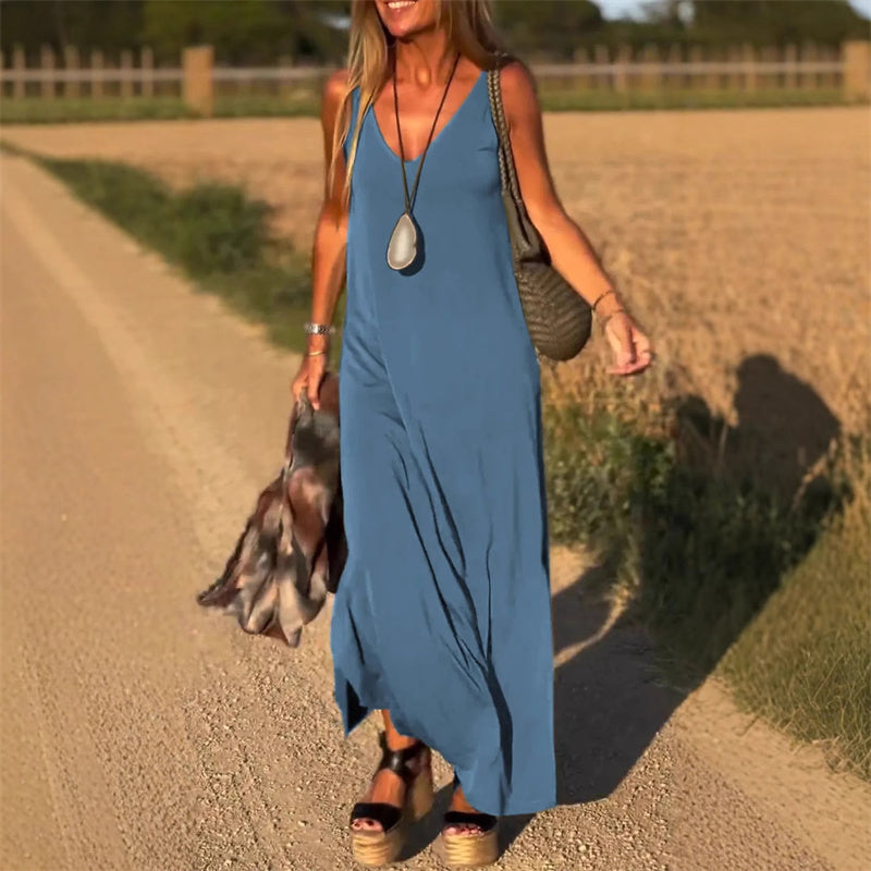 LILIA | ELEGANTES ÄRMELLOSES MAXIKLEID MIT V-AUSSCHNITT