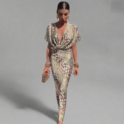 Cornelia | Verdrehtes Maxikleid mit Premium-V-Ausschnitt