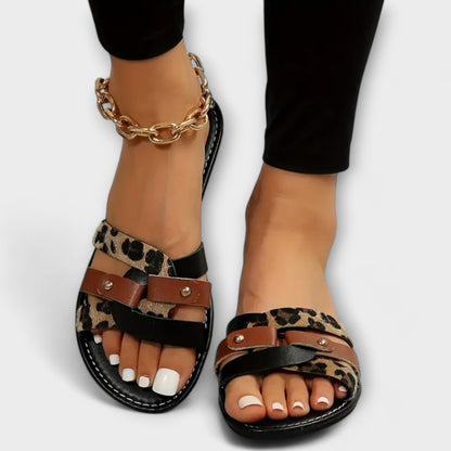 Leopard Kreuzriemen Sandalen