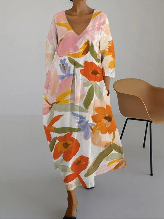 Isla - Sommer V-Ausschnitt Kleid mit Blumenmuster -