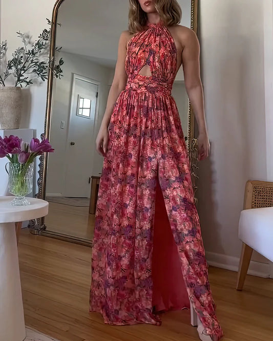 Isa Luna - Rückenfreies Maxikleid mit Blumenprint