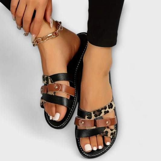 Leopard Kreuzriemen Sandalen