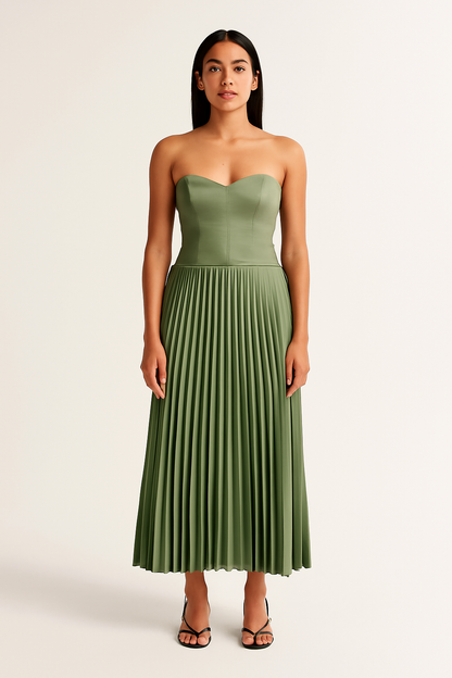 Camille | Strapless Falten Midi-Kleid