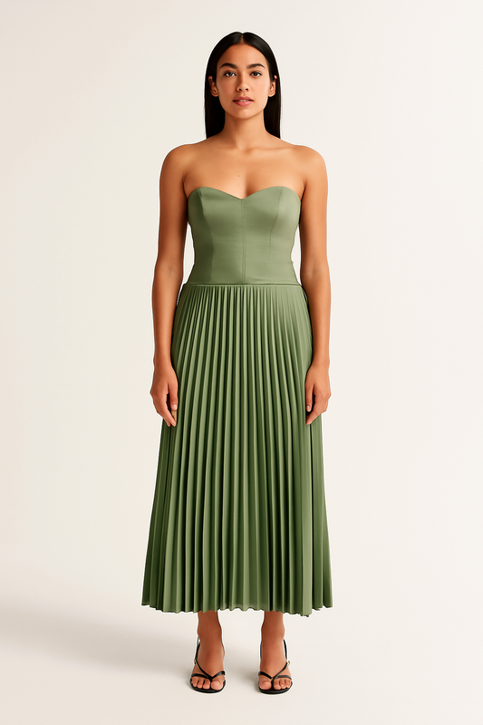 Camille | Strapless Falten Midi-Kleid