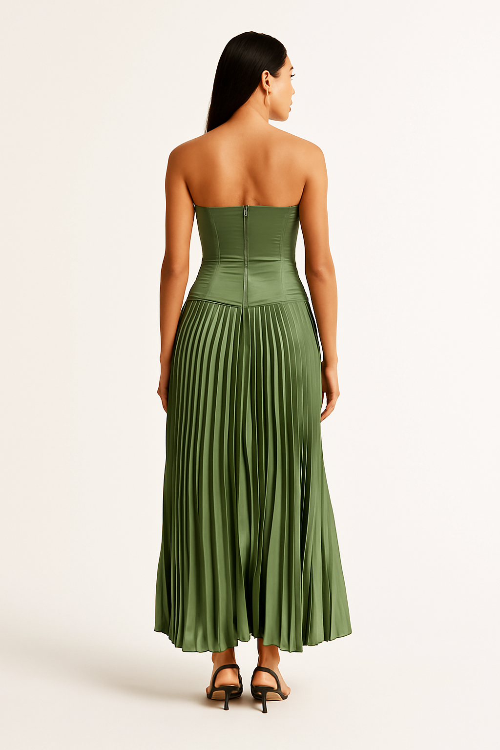 Camille | Strapless Falten Midi-Kleid
