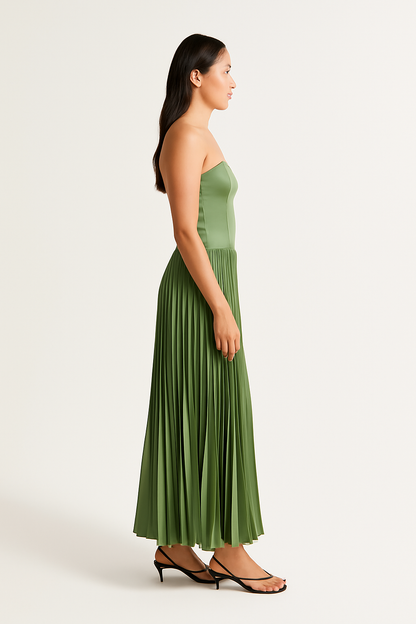 Camille | Strapless Falten Midi-Kleid