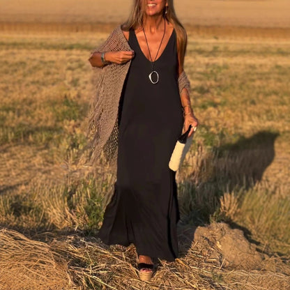 LILIA | ELEGANTES ÄRMELLOSES MAXIKLEID MIT V-AUSSCHNITT
