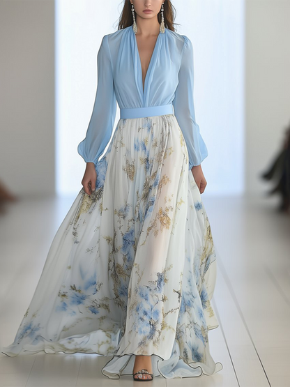 Elena - Elegantes langes Kleid mit Blumenmuster