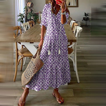 ESMAE | BOHO-MAXI-KLEID MIT ELEGANTEN RETRO-MUSTERN