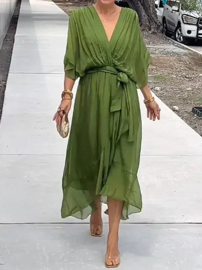 Monica - Elegante Chiffon-Seidenkleid mit verführerischem V-Ausschnitt