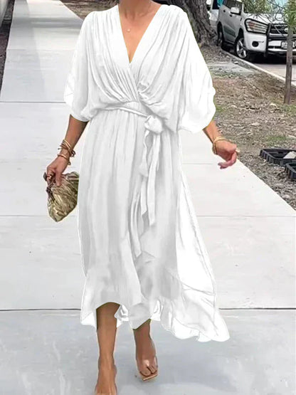 Monica - Elegante Chiffon-Seidenkleid mit verführerischem V-Ausschnitt