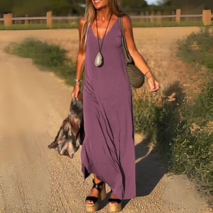 LILIA | ELEGANTES ÄRMELLOSES MAXIKLEID MIT V-AUSSCHNITT