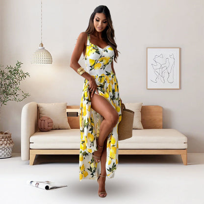 Viviana - Sommer Maxikleid mit Zitronenmuster