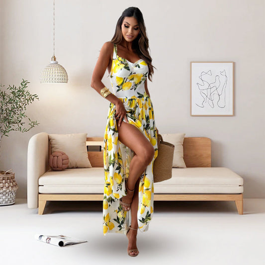 Viviana - Sommer Maxikleid mit Zitronenmuster