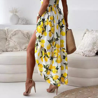 Viviana - Sommer Maxikleid mit Zitronenmuster